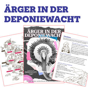 Vorschau auf das Abenteuer "Ärger in der Deponiewacht", die das Cover und zwei Innenseiten zeigt.